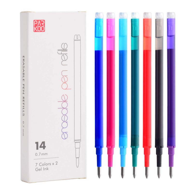 ParKoo Gel Ink Refills Compatible with FriXion and Friction Erasable Gel Pens, Fine Point 0.7 mm, 7 Colors, Pack of 14 - Image 2